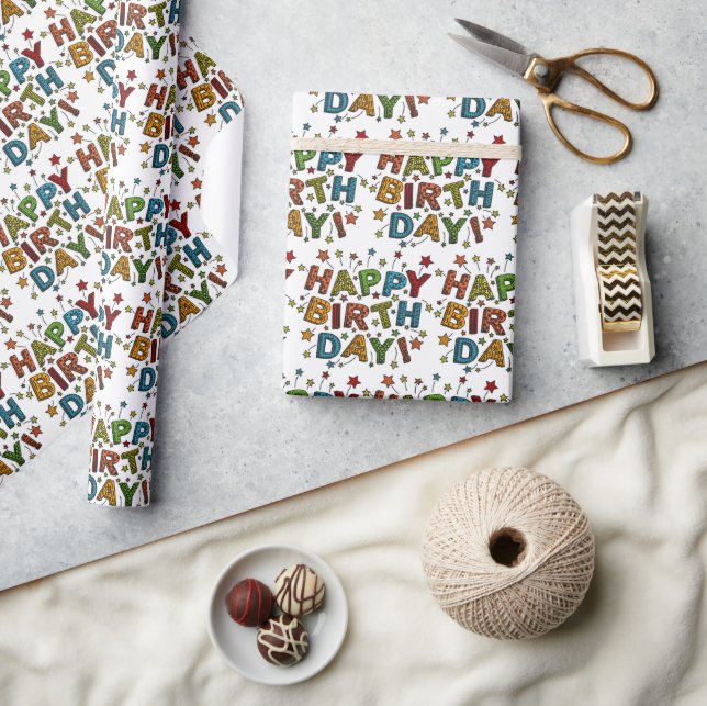Papel De Presente Script de Aniversário Feliz (Artesanato)