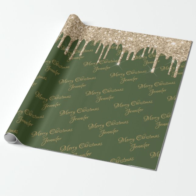 Papel De Presente Script de Nome de Natal de Drivers de Glitter Dour (Desenrolado)