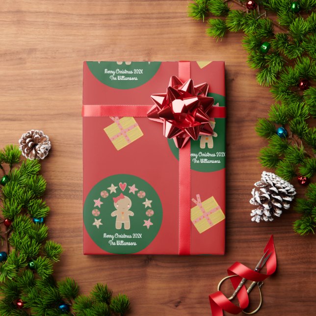 Papel De Presente Script de Nome Personalizado do Cookie Gingerpão V (Presente de Natal)
