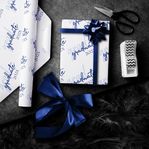 Papel De Presente Script do Marinho do formando   Escova Azul Escura