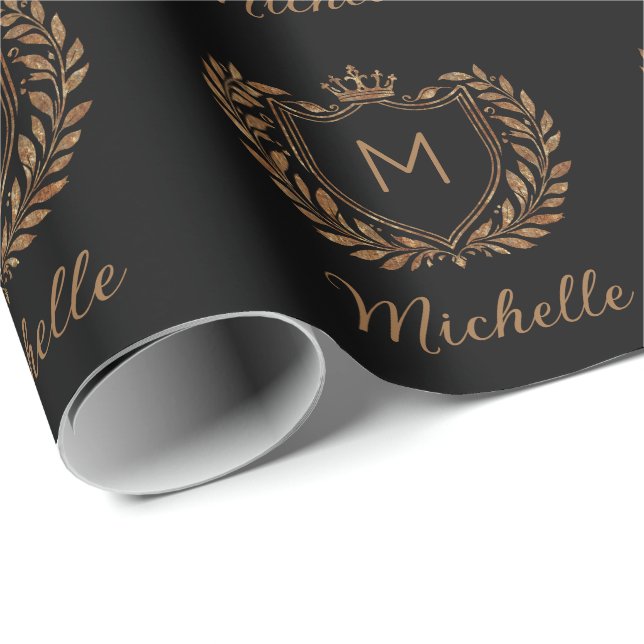 Papel De Presente Script elegante Monograma Dourado de luxo personal (Ponta do rolo)