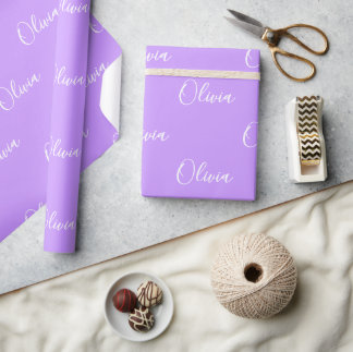 Papel De Presente Script Personalizado de Nome Púrpura de Pastel