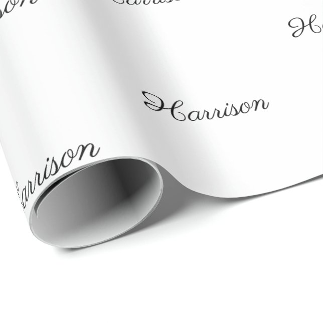 Papel De Presente Script preto personalizado Nome Texto elegante pre (Ponta do rolo)