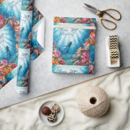 Papel De Presente Scuba 50th birthday underwater birthday card