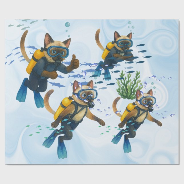 Papel De Presente Scuba Cats are diving  Underwater  (Aberto)