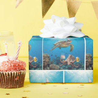 Papel De Presente Sea Turtle Birthday Party with Octopus