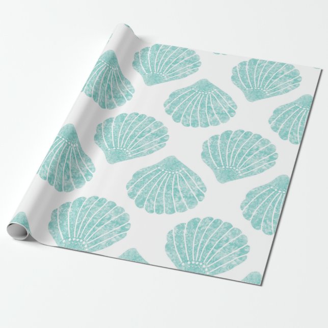 Papel De Presente Seafoam Seashell Pattern (Desenrolado)