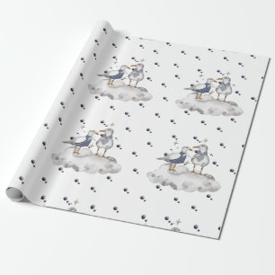 Papel De Presente Seagull Adventure Baby   Oceano Náutico Ameaçado