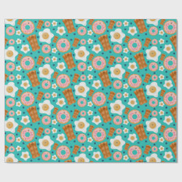 Papel De Presente Seamless Breakfast Characters Blue Pastel