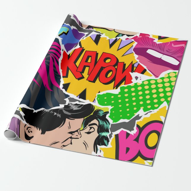 Papel De Presente Seamless pattern pop art comics style. Collage of  (Desenrolado)