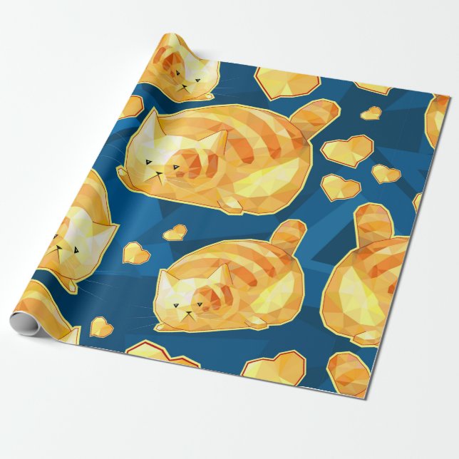 Papel De Presente Seamless pattern with cute polygonal cartoon cats, (Desenrolado)