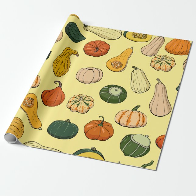 Papel De Presente Seamless pattern with different hand drawn squashe (Desenrolado)