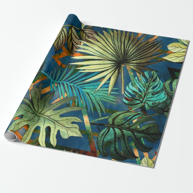 Papel De Presente Seamless pattern with tropical leaves and geometri (Desenrolado)