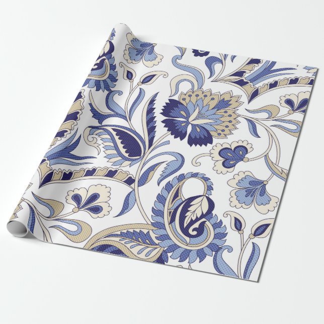 Papel De Presente Seamless traditional Indian blue paisley patternpa (Desenrolado)