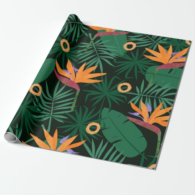 Papel De Presente Seamless tropic pattern with strelitzia flowers an (Desenrolado)