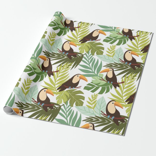 Papel De Presente Seamless tropical pattern with toucan and palm lea (Desenrolado)