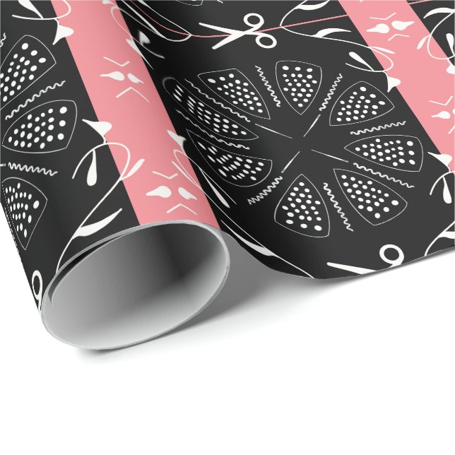 Papel De Presente Seamstress rosa e preto (Ponta do rolo)