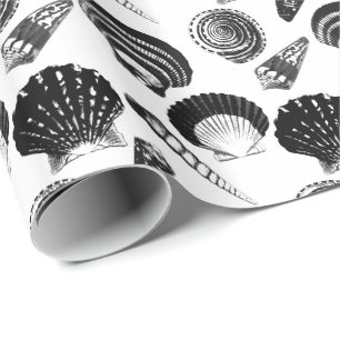 Papel De Presente Seashells - preto e branco em um fundo branco