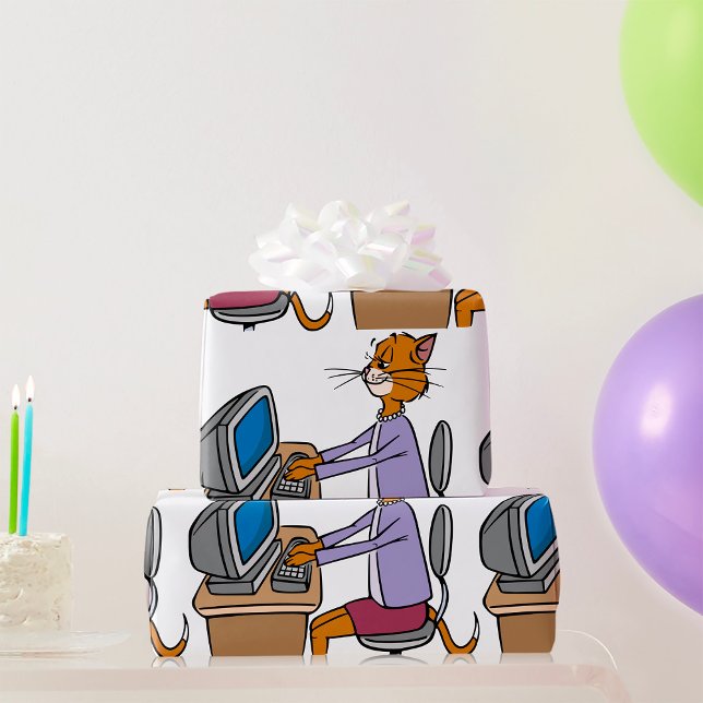 Papel De Presente Secretário Engraçado Cat Cartoon Office Humor (Criador carregado)