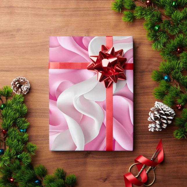 Papel De Presente Seda Rosa e Branca (Presente de Natal)