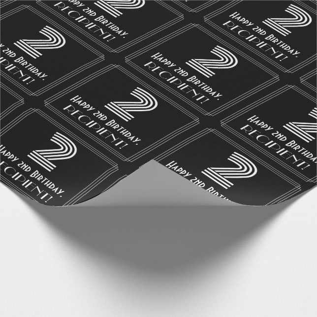 Papel De Presente segundo aniversário: Art Deco Inspira "2" com nome (Ponta)