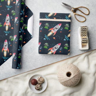 Papel De Presente Segundo aniversário do Espaço Foguete | Grande Col