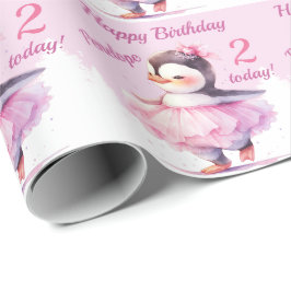 Papel De Presente segundo aniversário Penguin Ballerina rosa