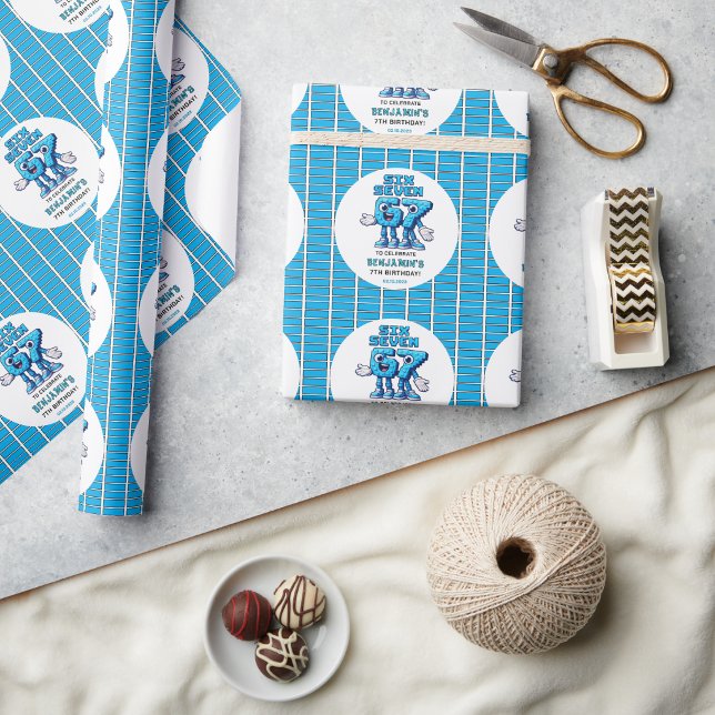 Papel De Presente Seis Sete Meme 7º Aniversário | Divertido Moderno (Six Seven Meme 7th Birthday | Funny Trendy Wrapping Paper
)