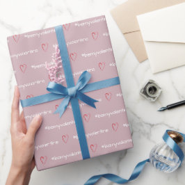 Papel De Presente Seja Meu Namorado Corações Mínimos Rosa Monogramad