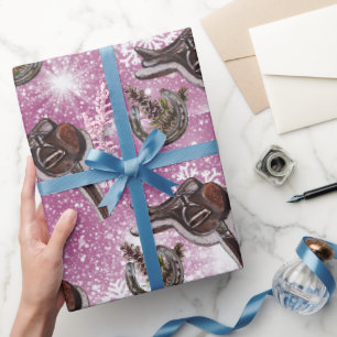 Papel De Presente sela de cavalo ferradura pinhas,neve
