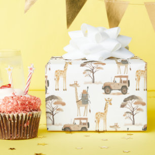 Papel De Presente Selgle Safari com Festa de aniversário de Girafas