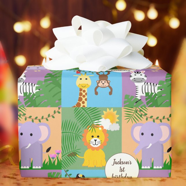 Papel De Presente Selgle Safari Selvagem Aniversário de criança Selv (Criador carregado)
