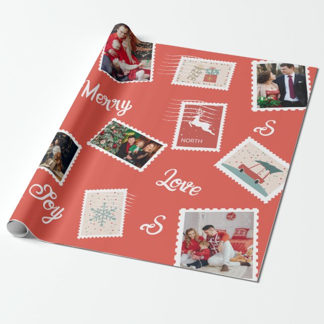 Papel De Presente Selo de Natal Personalizado com Nome e Fotos (Desenrolado)