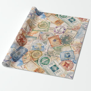 Papel De Presente Selo de Passaporte Rústico Padrão de Viagem (9)