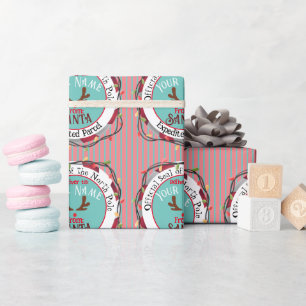 Papel De Presente Selo Oficial de Papai Noel Rudolph em Listras Azui