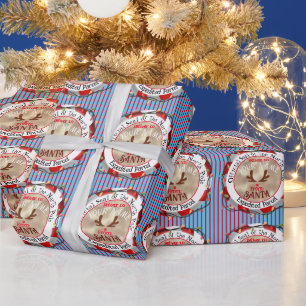 Papel De Presente Selo Oficial de Rudolph em Listras Azuis e Vermelh