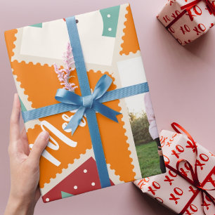 Papel De Presente Selo Postal de Natal Engraçado Personalizado Laran