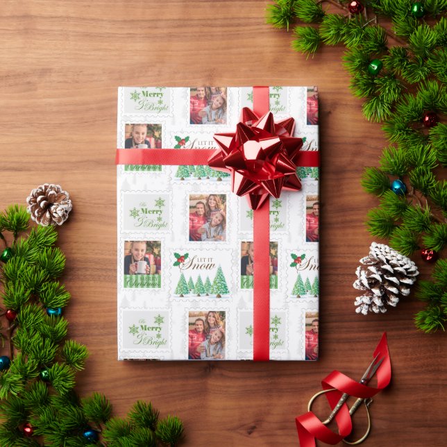 Papel De Presente Selos Postais Foto Personalizada (Presente de Natal)
