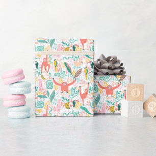 Papel De Presente Selva Cega de animais felizes padrão em cores bril