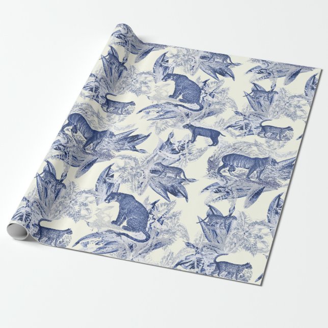 Papel De Presente Selva de Gatos Selvagens Azuis de Túnel Elegante (Desenrolado)