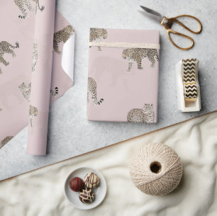 Papel De Presente Selva de Leopardo Rosa Moderna