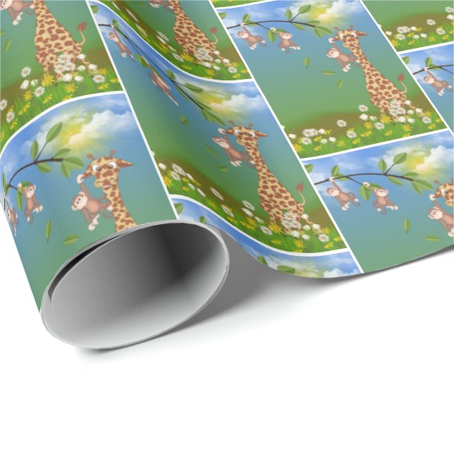 Papel De Presente Selva selvagem para o aniversário infantil (Ponta do rolo)