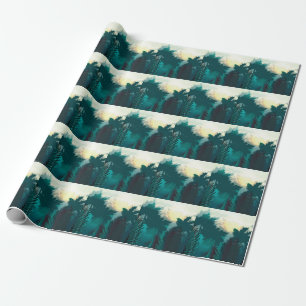 Papel De Presente Selva Tropical: Paisagem da Manhã Vintage.