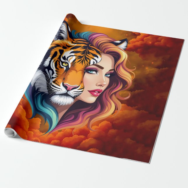 Papel De Presente Selvagem Interior – Deusa do Espírito do Tigre.  (Desenrolado)