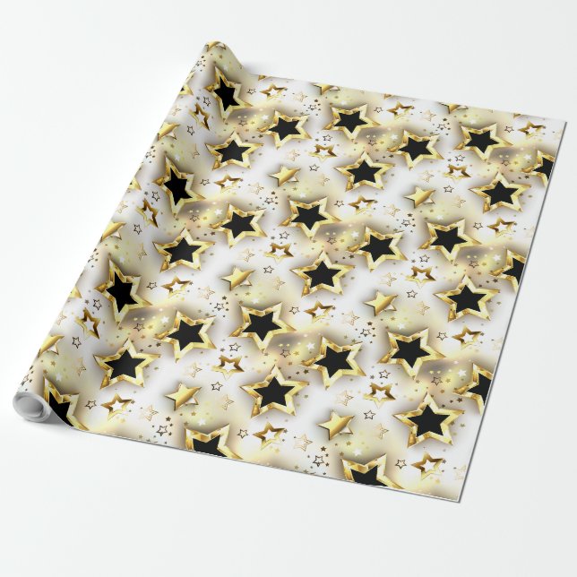 Papel De Presente Sem costura leve com estrelas douradas (Desenrolado)