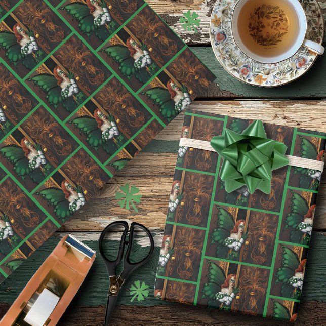 Papel De Presente Senha Secreta da Fada Céltica Verde Mística Irland (Criador carregado)