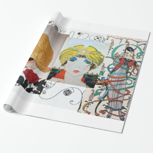 PAPEL DE PRESENTE SENHORA COM ROSA VERMELHA, ART DECO BEAUTY FASHION