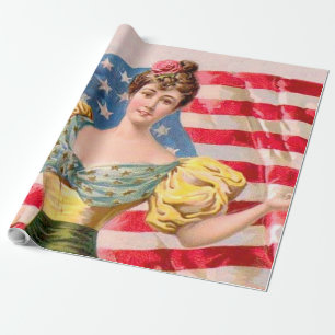 Papel De Presente Senhora de Bandeira Americana Patriótica