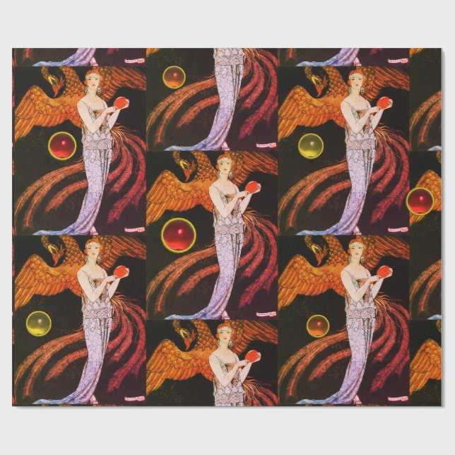 PAPEL DE PRESENTE SENHORA E FÊNIX ART DECO BELEZA MODA FANTASIA (Aberto)