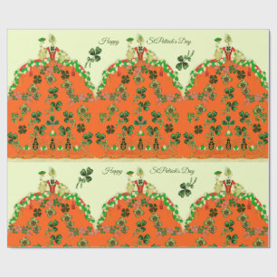 Papel De Presente SENHORA LARANJA E Ruas DE SHAMROCKS.